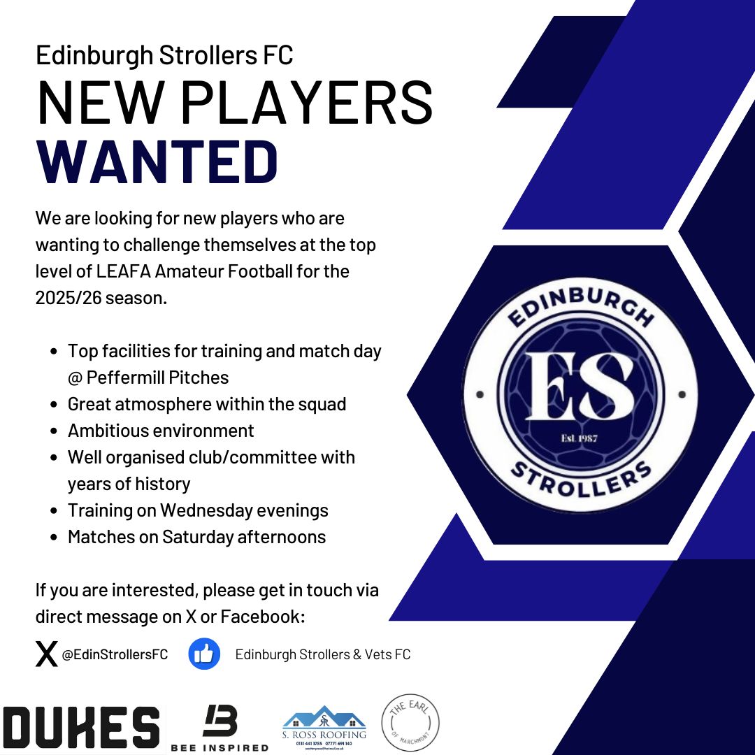 Edinburgh Strollers (@edinstrollersfc) on Twitter photo Player Recruitment - 2025/26 ⚽️
We're looking to add further quality into our current squad. If you are interested, please get in touch and we can provide further information if required ⬇️
<a href="/LeafaOfficial/">Official_LEAFA</a> <a href="/L1veAtTheAmmys/">Live At The Ammys</a> <a href="/TeamfinderScot1/">Team Finder Scotland</a> <a href="/scottish_aff/">AmateurFixturesResultsSCO</a>
🔵⚪️🔵⚪️ Player Recruitment - 2025/26 ⚽️
We're looking to add further quality into our current squad. If you are interested, please get in touch and we can provide further information if required ⬇️
<a href="/LeafaOfficial/">Official_LEAFA</a> <a href="/L1veAtTheAmmys/">Live At The Ammys</a> <a href="/TeamfinderScot1/">Team Finder Scotland</a> <a href="/scottish_aff/">AmateurFixturesResultsSCO</a>
🔵⚪️🔵⚪️