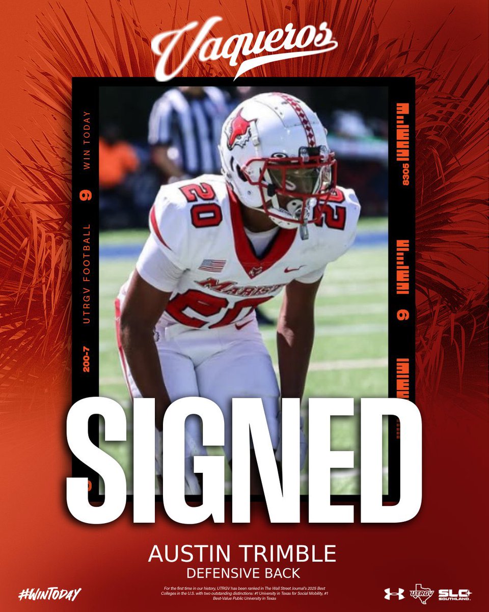 UTRGV Football (@utrgvfootball) on Twitter photo 🌴Welcome to The Valley!🌴
Help us welcome DB from Marist!
Austin Trimble, <a href="/Aust1ntrimble/">Austin Trimble🏝</a>
#WinToday
#AlwaysCompete
#NextYearIsHere 🌴Welcome to The Valley!🌴
Help us welcome DB from Marist!
Austin Trimble, <a href="/Aust1ntrimble/">Austin Trimble🏝</a>
#WinToday
#AlwaysCompete
#NextYearIsHere