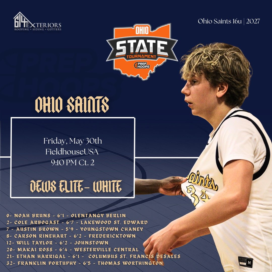 OhioSaints2027's tweet image. 🏀 𝐏𝐑𝐄𝐏 𝐇𝐎𝐎𝐏𝐒 𝐒𝐓𝐀𝐓𝐄𝐒 🏀 
(@PrepHoopsOH)

Game 1:
🆚 Dews Elite- Willis
⌚️ 9:10 Pm
📍 FieldhouseUSA Ct. 2
📺 BallerTV (@BallerTV)