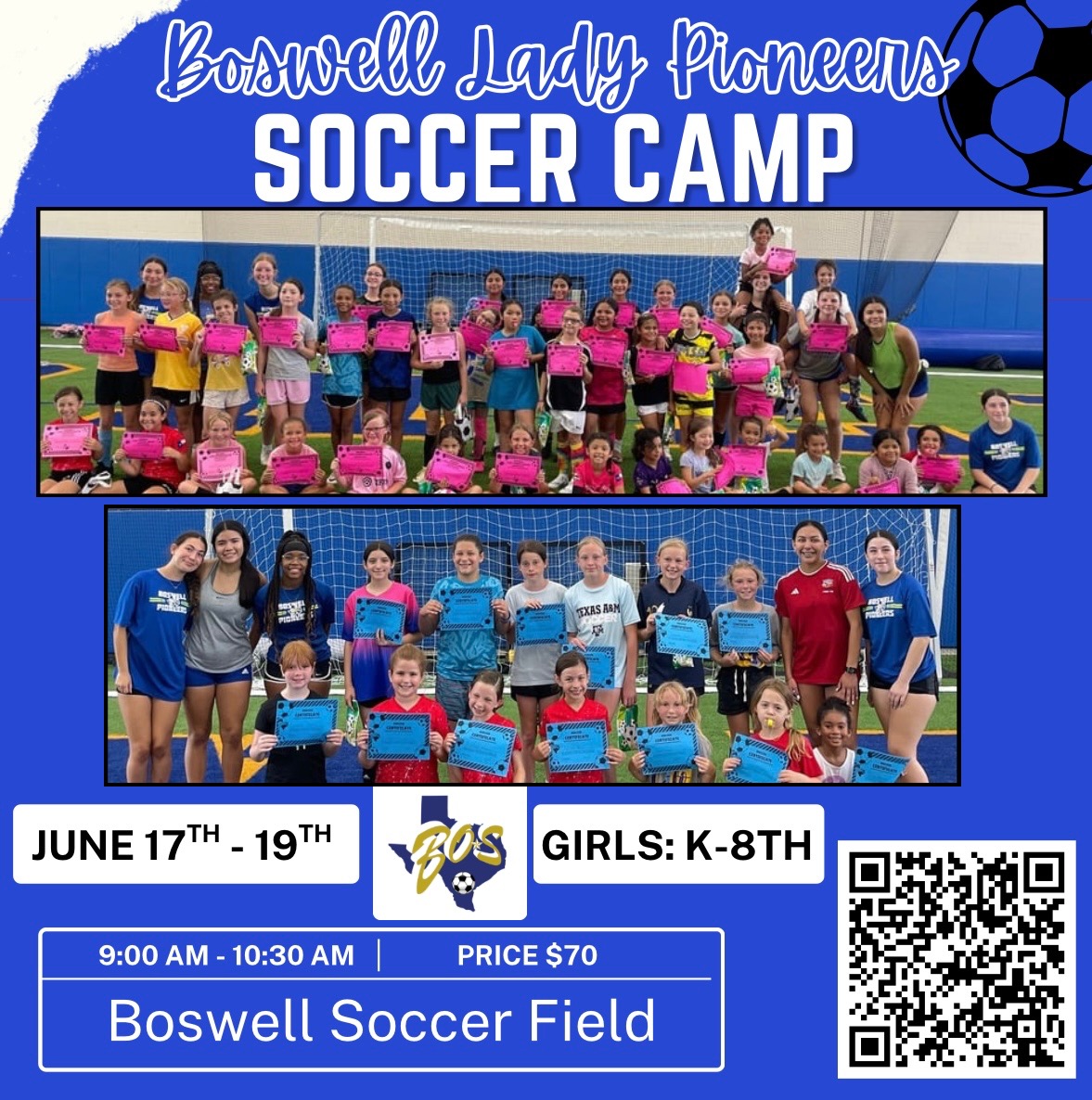 Come kick it with the Lady Pioneers! Only two more weeks until the pitch opens up for the Boswell Girls Soccer Camp! Be there and be ready to play!
#EMSproud
Register here: emsisd.revtrak.net/sports-camps/#…