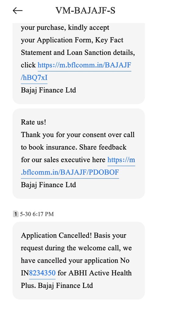 srithesh's tweet photo. @AdityaBirlaGrp @Bajaj_Finserv @Bajaj_Finance @jagograhakjago @ConsumerReports @policybazaar WHO GIVEN THE PERMISSION TO CANCEL MY POLICY/APPLICATION..  ALL EXECUTIVES ARE WASTED MY TIME. NOW I GOT THIS MSG .. WHY ??!!! https://t.co/snymEIqyB8
