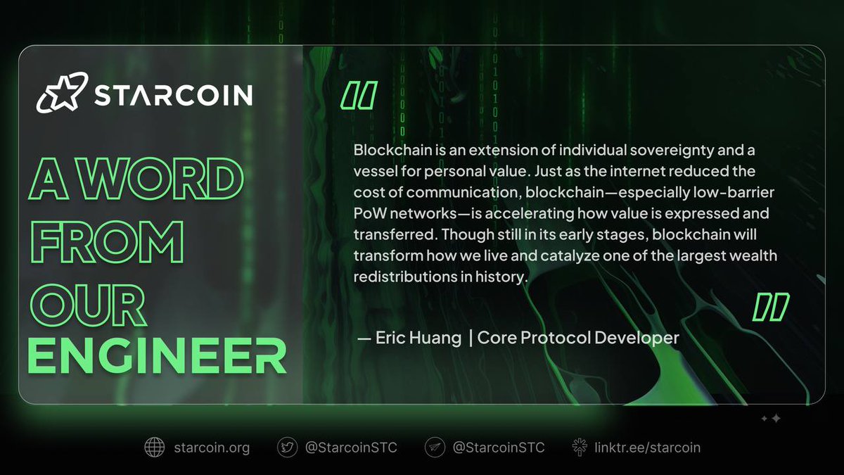 ✨ Starcoin Builders' Note #5

"...blockchain will transform how we live and catalyze one of the largest wealth redistributions in history."

~ Eric Huang. Core Protocol Developer