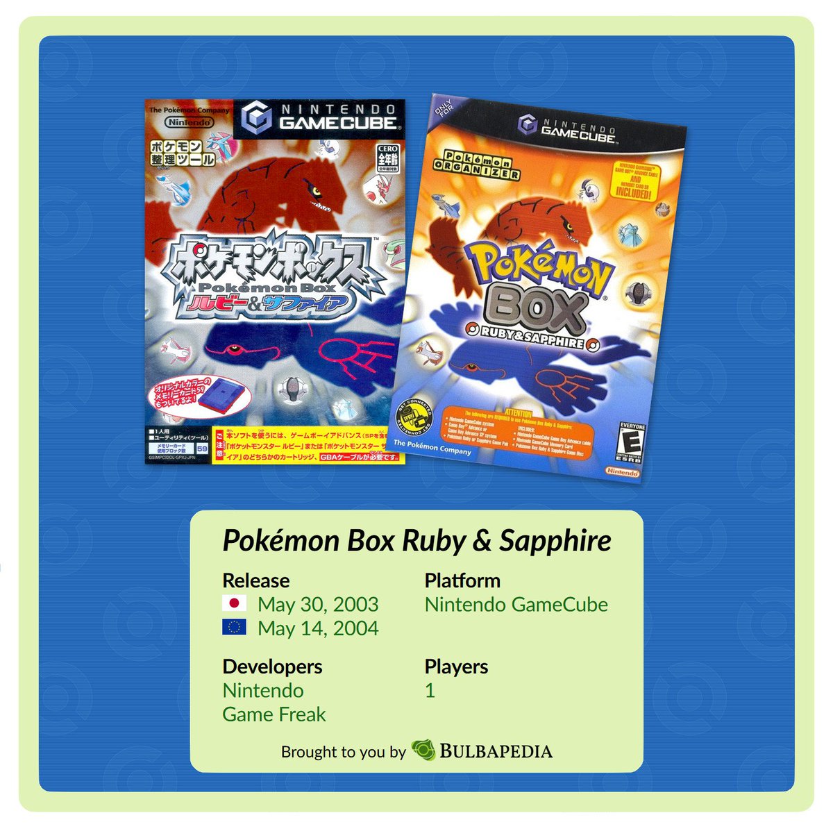 Today is the 22nd anniversary of Pokémon Box Ruby &amp; Sapphire, first released on May 30, 2003!  

A storage system for players' Pokémon, it can store up to 1,500 Pokémon in 25 boxes of 60.