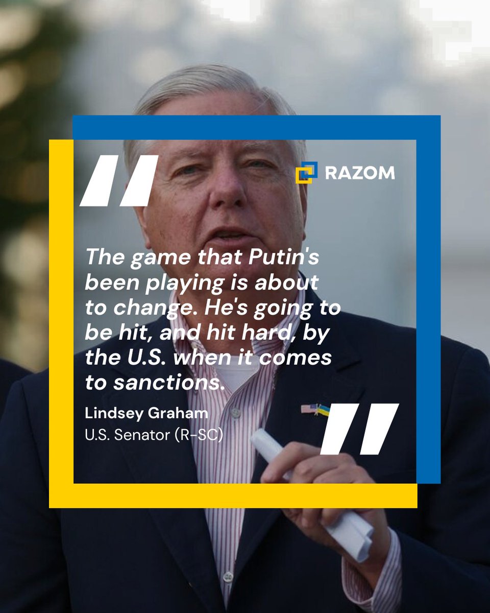 Razom for Ukraine ๐บ๐ธ๐ค๐บ๐ฆ (@razomforukraine) on Twitter photo โThe game that Putinโs been playing is about to change. Heโs going to be hit, and hit hard, by the United States when it comes to sanctions,โ said <a href="/LindseyGrahamSC/">Lindsey Graham</a> in Kyiv. According to him, the Senate will begin moving forward with the bipartisan sanctions bill next week. โThe game that Putinโs been playing is about to change. Heโs going to be hit, and hit hard, by the United States when it comes to sanctions,โ said <a href="/LindseyGrahamSC/">Lindsey Graham</a> in Kyiv. According to him, the Senate will begin moving forward with the bipartisan sanctions bill next week.