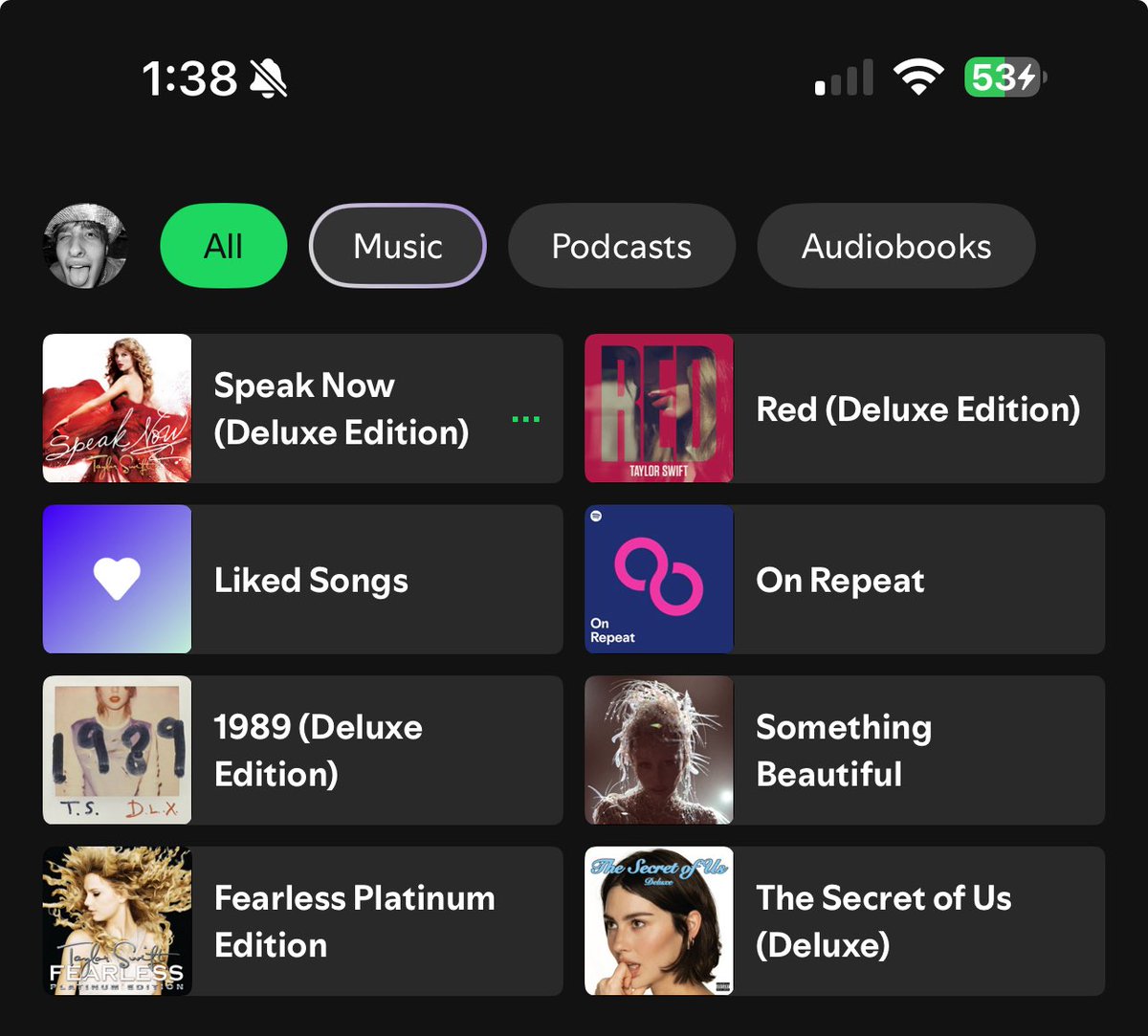 riptaylorsrep's tweet photo. was not expecting my spotify to look like this today https://t.co/5h0TKP8yQw