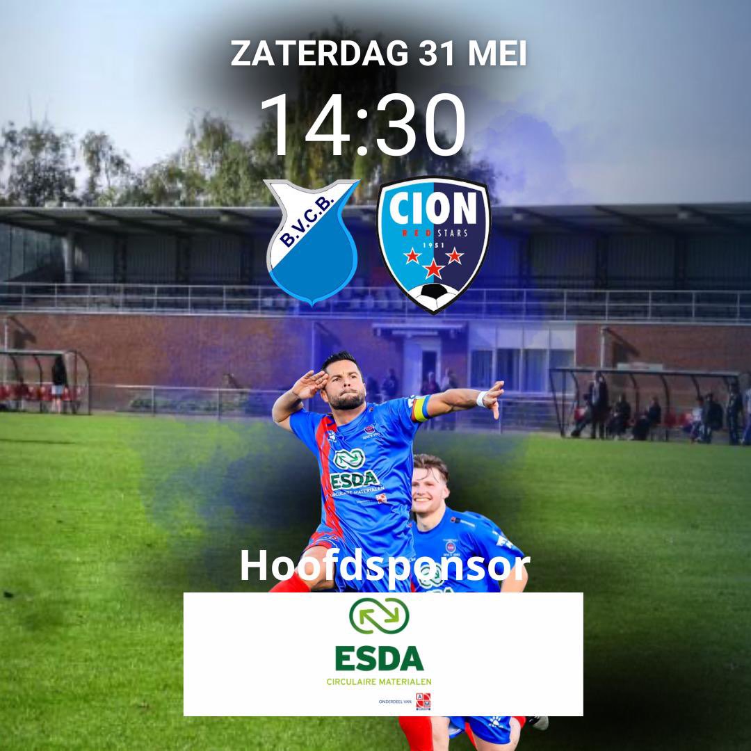 PROGRAMMA: morgen de eerste ronde van de nacompetitie. CION stuit op eerste klasse ploeg BVCB, beide ploegen in het blauw en beide ploegen weten hoe het voelt als je kantine afbrand. 🫣

Morgen het heerlijke toetje! Wij hebben er zin in 💪💪

<a href="/svBVCB1/">sv BVCB 1</a>