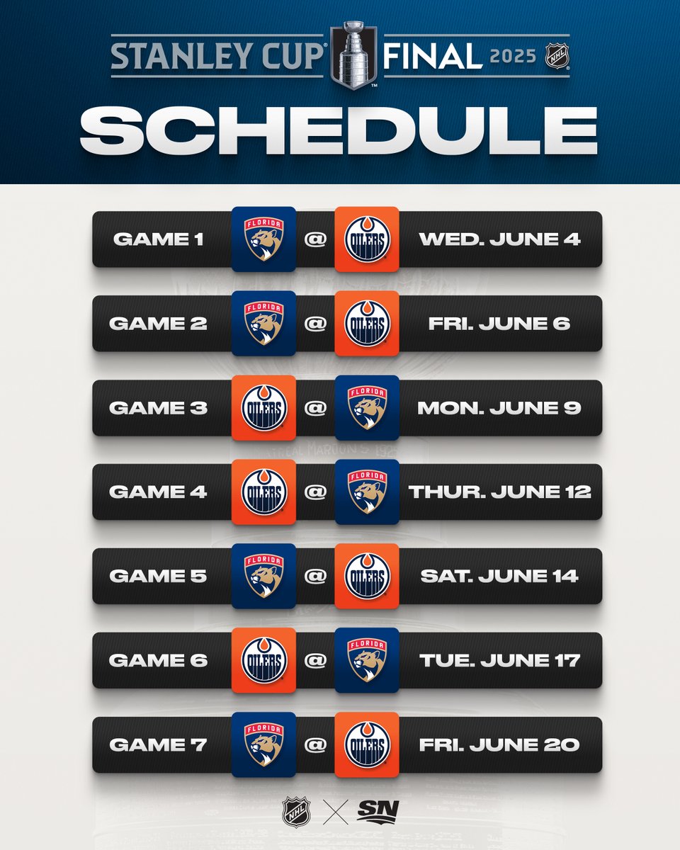 SportsnetPR's tweet image. The final stage is set... for a rematch! 🏆
Exclusive coverage of the 2025 @NHL #StanleyCup Final begins on June 4 on @Sportsnet and Sportsnet+.
Full broadcast details 👇