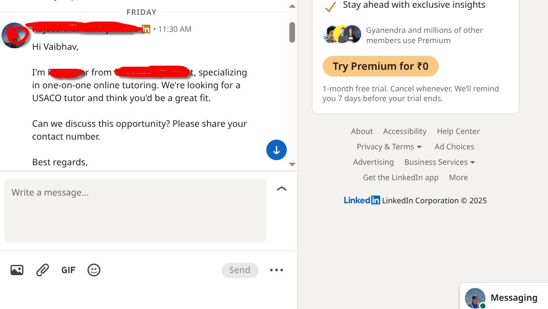 vky5_'s tweet photo. Happened today.
This is my sign to leave tech and enter teaching, lol.
I declined🙃
BTW, if anyone who has qualified for USACO Silver wants to, let me know.
#DSA #USACO #Codeforces https://t.co/9JhcPYchaz
