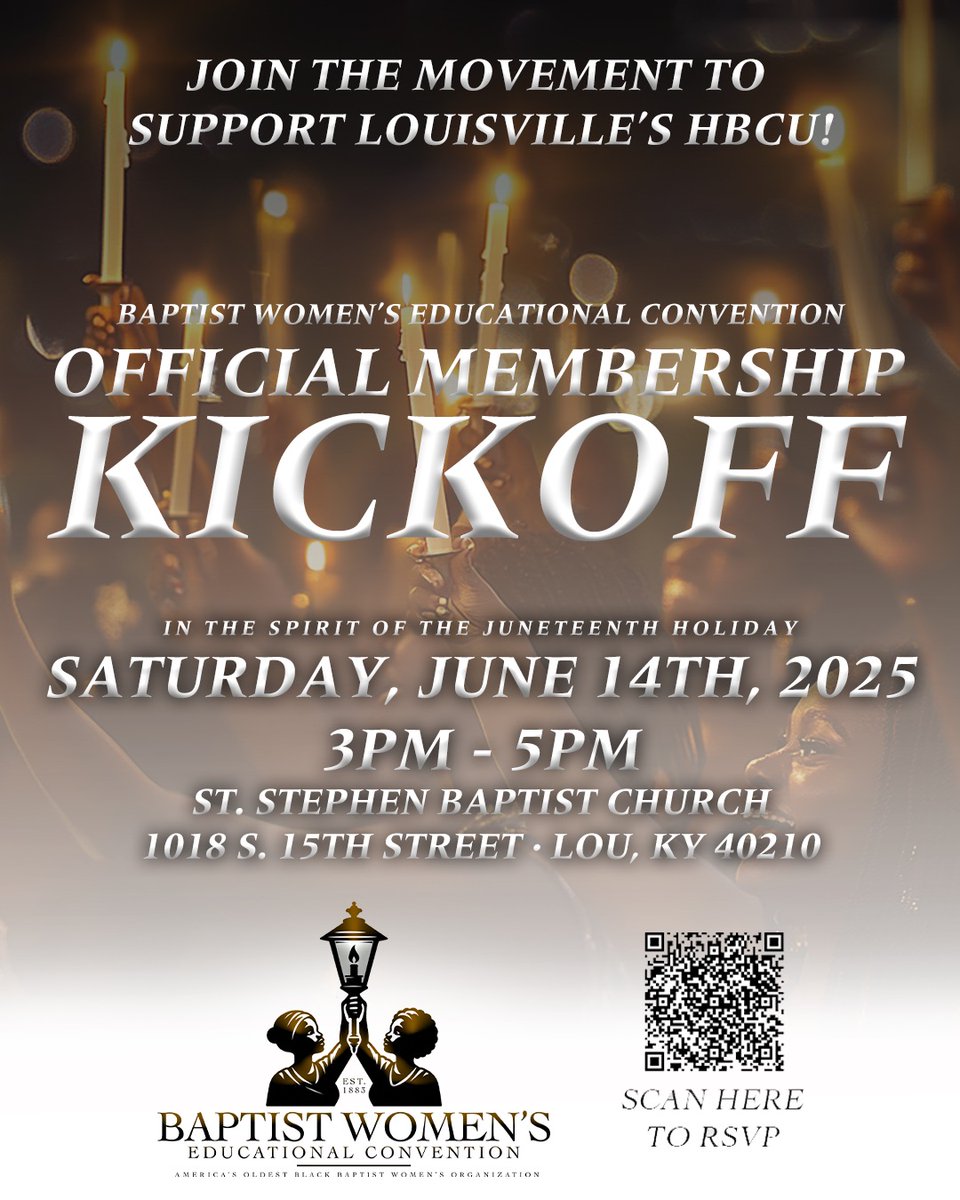 Join us for the Membership Campaign Official Kickoff Event, held in conjunction with our Juneteenth celebration.

Saturday, June 14, 2025
3 PM – 5 PM
St. Stephen Baptist Church
1018 S. 15th Street, Louisville, KY
Secure your spot: bit.ly/4j3NMC4 @kwcosby