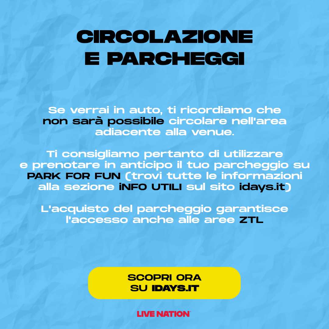 IDaysMilano's tweet image. Scopri tutte le informazioni utili su orari, ingressi e mobilità per la prima giornata degli I-Days Milano Coca-Cola 2025 con protagonista #JustinTimberlake ✨
Info complete su idays.it e su livenation.it/mobilita/milan…
