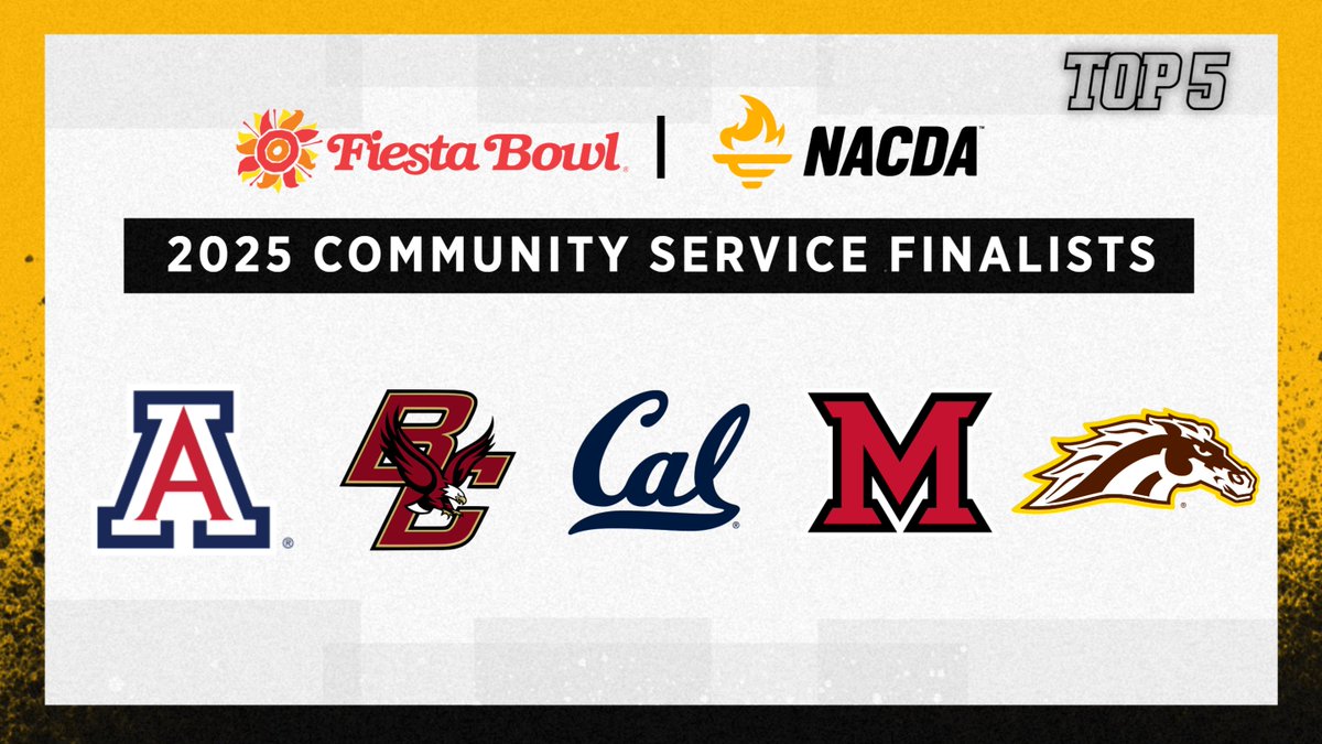 NACDA (@nacda) on Twitter photo We're down to our Top 5β£ finalists for the 2025
<a href="/Fiesta_Bowl/">Fiesta Sports Foundation</a> Community Service Award -- recognizing department-wide community impact over the past year! We will announce the Top 3β£ institutions on Friday, June 6! We're down to our Top 5β£ finalists for the 2025
<a href="/Fiesta_Bowl/">Fiesta Sports Foundation</a> Community Service Award -- recognizing department-wide community impact over the past year! We will announce the Top 3β£ institutions on Friday, June 6!