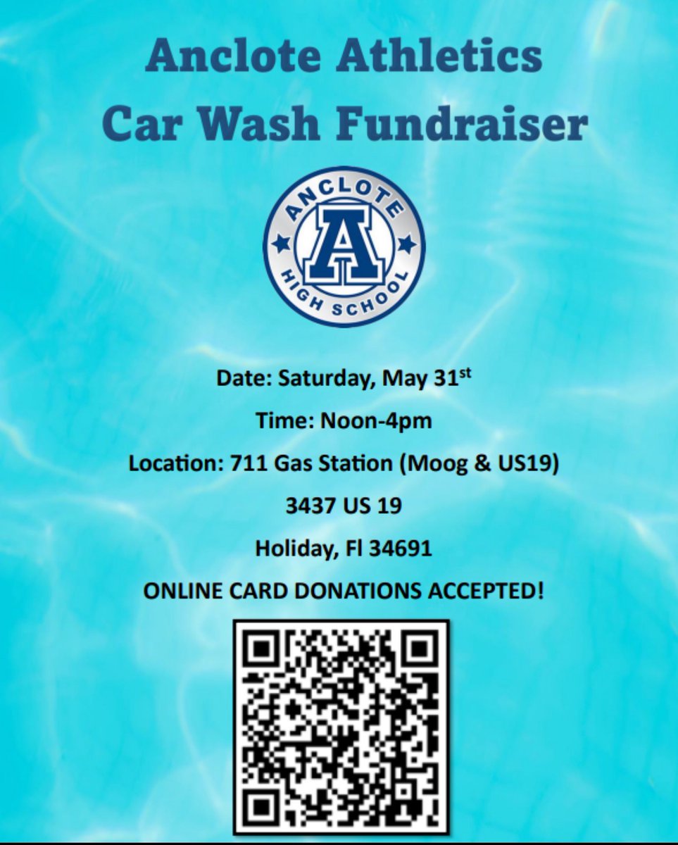 AHS Athletics (@shark_sports22) on Twitter photo Anclote Car Wash Fundraiser TOMORROW at 711 (Moog & 19) COME SUPPORT THE SHARKS! 🧼 🚙 🦈 🧽 <a href="/AncloteSharks/">AHS Sharks</a> Anclote Car Wash Fundraiser TOMORROW at 711 (Moog & 19) COME SUPPORT THE SHARKS! 🧼 🚙 🦈 🧽 <a href="/AncloteSharks/">AHS Sharks</a>