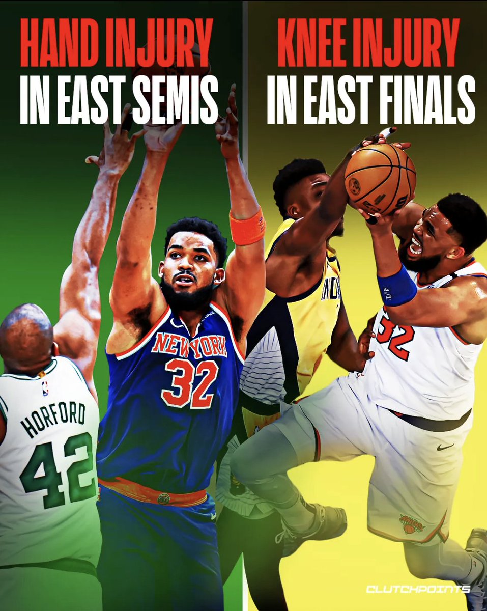 ClutchPoints's tweet photo. Karl-Anthony Towns has been a punchline for years.

Too expressive. Too stylish. Too zesty, they say. Like showing personality means you can’t show toughness.

But while timelines stayed busy roasting his vibe, KAT stayed busy hooping through pain.

He played through a hand injury in the East Semis versus the Boston Celtics, finishing with these numbers:
📊 19.8 points
📊 12.7 rebounds

Now, he's battling a knee injury against the Indiana Pacers in the East Finals, averaging:

📊 25.4 points
📊 11.8 rebounds

These aren't just stats. It’s grit. It’s heart.

The Knicks are one game away from going home. KAT? He’s out there limping, grinding, carrying.

You don’t fake this kind of resilience. You don’t average a double-double on one good leg if you’re soft.

Say what you want about Karl-Anthony Towns

...but don’t question his toughness.
