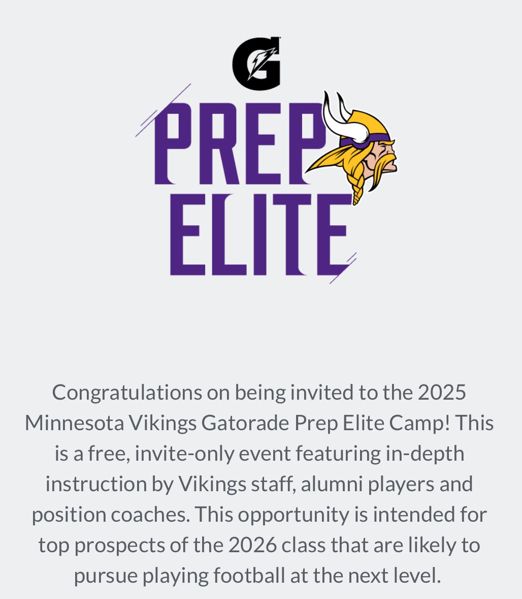Tyler Curnow (2026) (@tyler_curnow) on Twitter photo Thank you for an invite to the Gatorade Prep Elite Camp! <a href="/Vikings/">Minnesota Vikings</a> <a href="/Ponies_Football/">Ponies Football</a> <a href="/OJW_Scouting/">PrepRedzone Oliver</a> Thank you for an invite to the Gatorade Prep Elite Camp! <a href="/Vikings/">Minnesota Vikings</a> <a href="/Ponies_Football/">Ponies Football</a> <a href="/OJW_Scouting/">PrepRedzone Oliver</a>