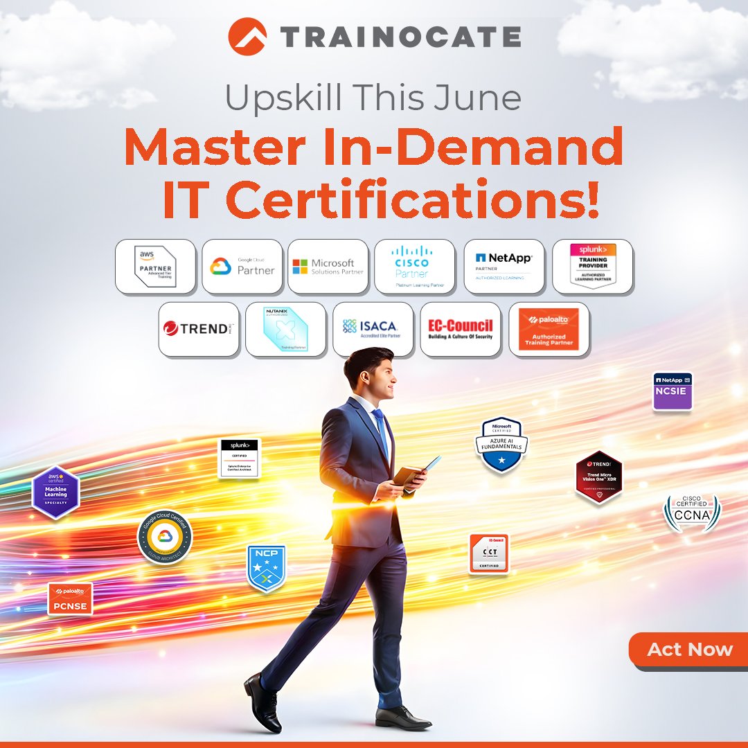 TrainocateIndia's tweet image. 𝐁𝐨𝐨𝐬𝐭 𝐘𝐨𝐮𝐫 𝐂𝐚𝐫𝐞𝐞𝐫 𝐰𝐢𝐭𝐡 𝐈𝐧𝐝𝐮𝐬𝐭𝐫𝐲-𝐋𝐞𝐚𝐝𝐢𝐧𝐠 𝐈𝐓 𝐂𝐞𝐫𝐭𝐢𝐟𝐢𝐜𝐚𝐭𝐢𝐨𝐧𝐬! trainocate.com/in/campaigns/b…

Stay ahead this June with Trainocate&apos;s expert-led certification training in latest technology.

#TrainocateIndia #GetTrainocated #ITCertifications