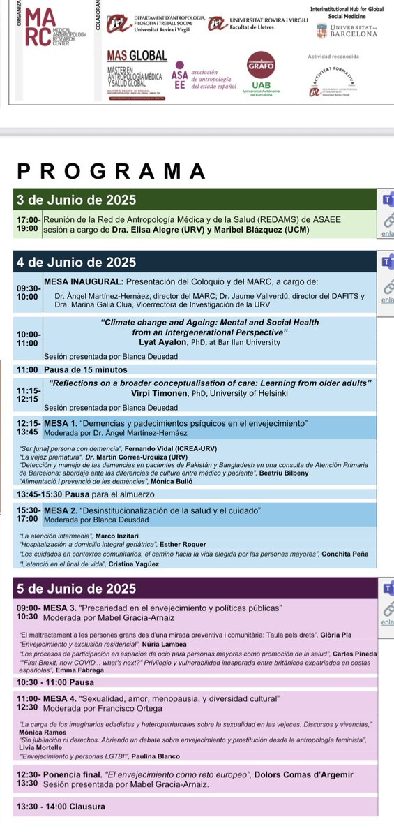 NuMeH_Group's tweet image. ‼️👋🏻👋🏻👋🏻 La nostra IP Mònica Bulló participarà en el “IX Coloquio Internacional del Medical Anthropology Research Center” el 4 de juny a Tarragona amb la xerrada sobre alimentació i prevenció de demències🥬🥑🧠👏🏻👏🏻
@bioquimicaURV @cienciaURV @TecnATox