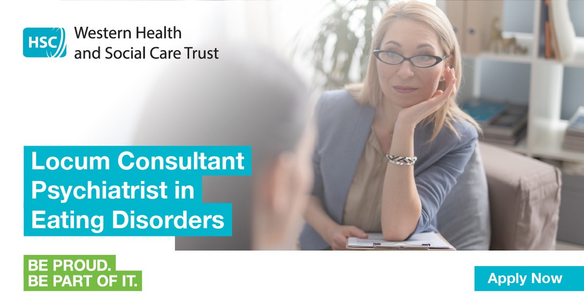 HSCworkforce (@hscworkforce) on Twitter photo The <a href="/WesternHSCTrust/">Western Trust</a> are seeking a Consultant Psychiatrist in Eating Disorders to be based at Altnagelvin Hospital on a temporary basis. Location to be confirmed.
Apply online today: hubs.ly/Q03pXWcs0 The <a href="/WesternHSCTrust/">Western Trust</a> are seeking a Consultant Psychiatrist in Eating Disorders to be based at Altnagelvin Hospital on a temporary basis. Location to be confirmed.
Apply online today: hubs.ly/Q03pXWcs0