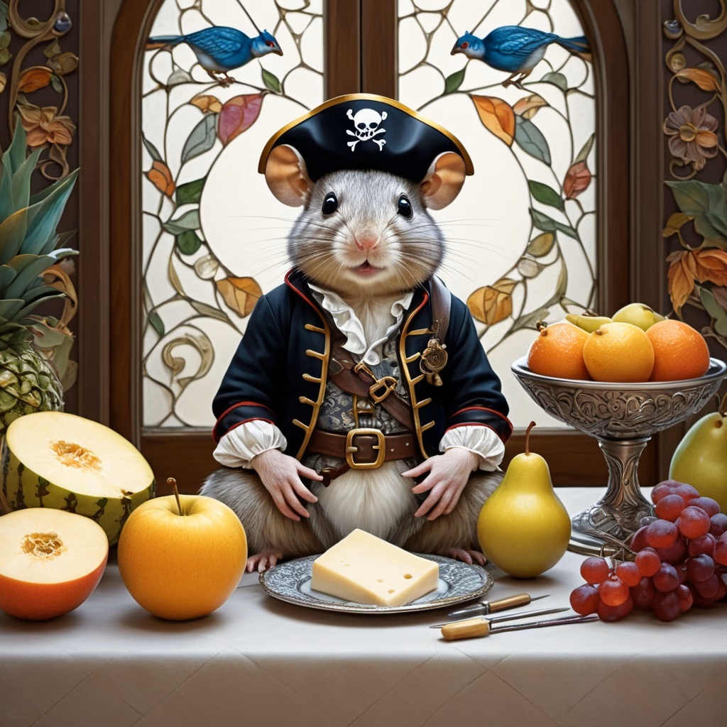 techTECH1685262's tweet photo. 🍍🧀🍊 Fine fruits. Fancy threads.
Meet the classiest pirate in the pantry – "Rodent’s Banquet".
Now serving in "The Mouse Feast – Dining Delight" 🐭🍽️
https://t.co/q9ekRaVYvn
#NFTCollectibles #MouseLife #NFTDrop #NFTCommunity https://t.co/6aHHjpJdt9