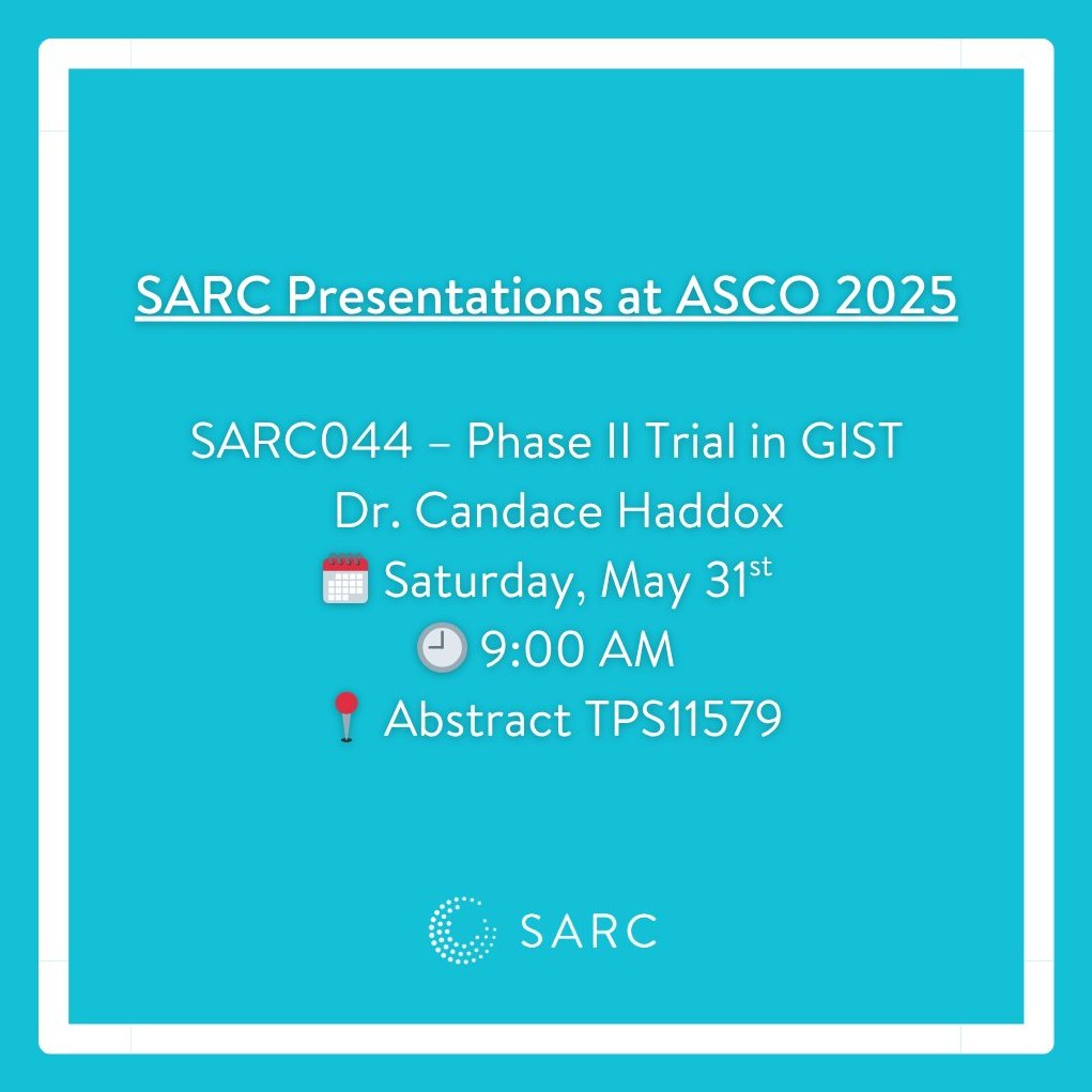 SARCtrials's tweet image. 📢 Excited to share that @candace_haddox will present the SARC044 Phase II for #GIST at #ASCO25!

@Liferaftgroup #ASCO2025 #SARCTrials #CancerResearch #ClinicalTrials