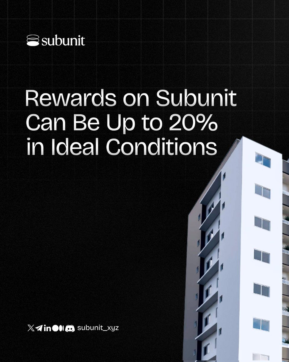 subunit_xyz's tweet image. Curious how Subunit rewards can reach up to 20% APY?

We’ve broken it down into 3 simple parts from rental income to trading gains and property value growth.

Swipe through to see where the returns really come from and how your investment grows over time ⬇️

#SubunitSubvault