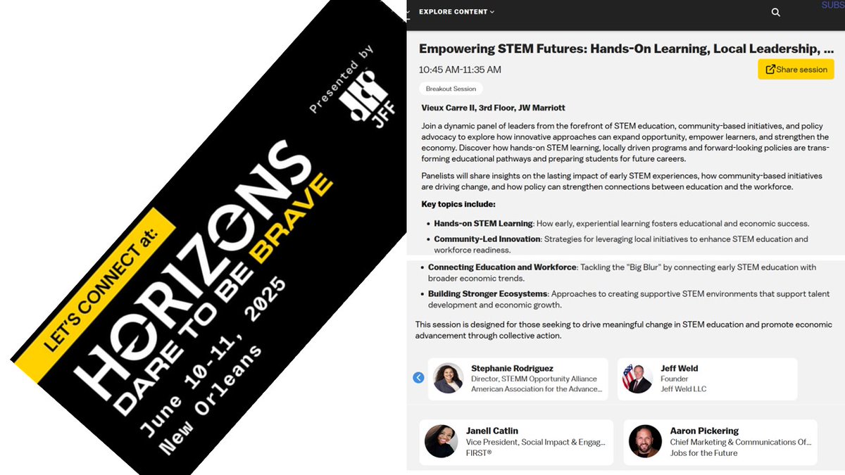 The first of 8 *Grand Challenges* for STEM Ed. is... TEACHER TRAINING HASN'T KEPT UP WITH STEM TEACHER PRACTICE. But good news!--&gt; this panel of rockstars peels the onion at the JFF Horizons conference June 11. See you there?

Seven more Challenges &amp; Solutions coming soon.