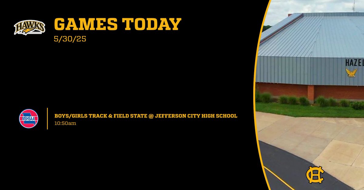 It’s Day 1 of the MSHSAA State Track &amp; Field Championships! 🏃‍♂️🔥
Good luck to all our Hawks competing—your hard work brought you here, now go leave it all on the track! 💪
#HawkPride #StateBound #GoHawks 🖤💛