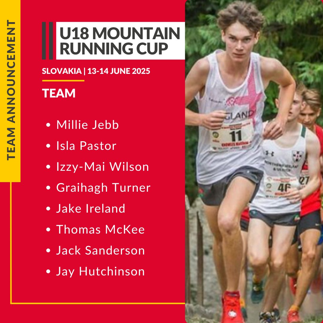 TEAM ANNOUNCEMENT 📣

We are excited to announce the eight athletes chosen to represent England next month at the International U18 Mountain Running Cup in Slovakia! 🇸🇰

We wish them all the best for a successful race and new experiences! Read the more about the team here: