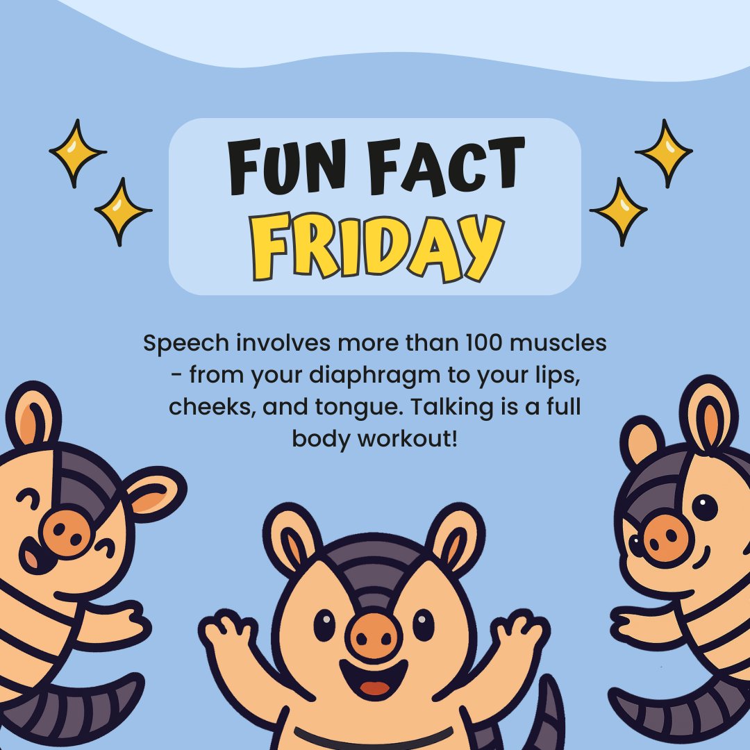 littleTalkSLT's tweet image. It's Fun Fact Friday - We hope everyone is enjoying half term and having a nice break! ☀
Did you know that speech and talking involves more than 100 muscles?
#FunFactFriday #SpeechTherapy #EarlyLanguageDevelopment #speechandlanguagetherapy #speechandlanguage #investinslt