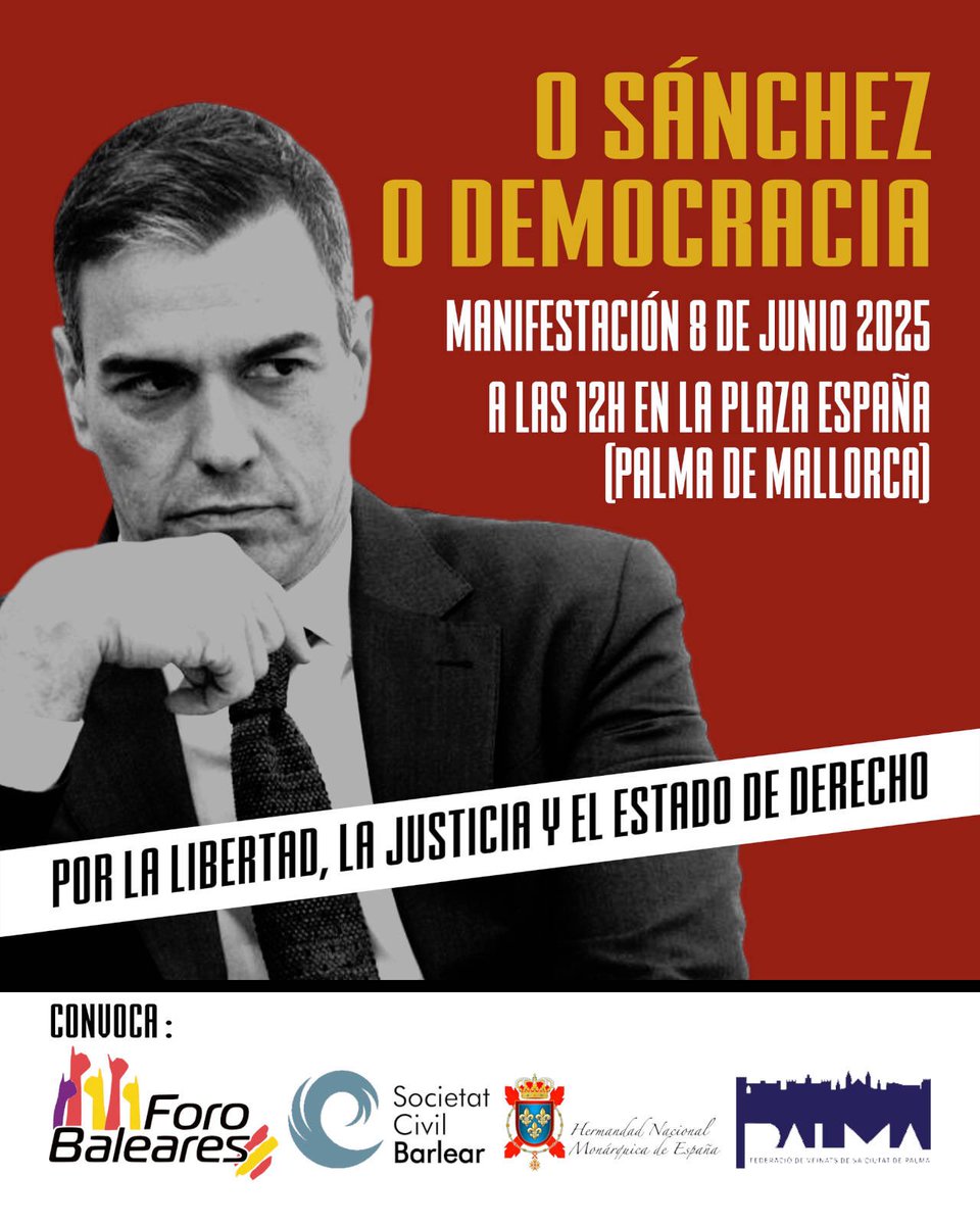 El domingo día 8 a las 12h nos movilizamos en Plaza España para manifestarnos en contra de este gobierno corrupto, chantajeado por los 7 votos de la vergüenza 
#OSánchezOdemocracia