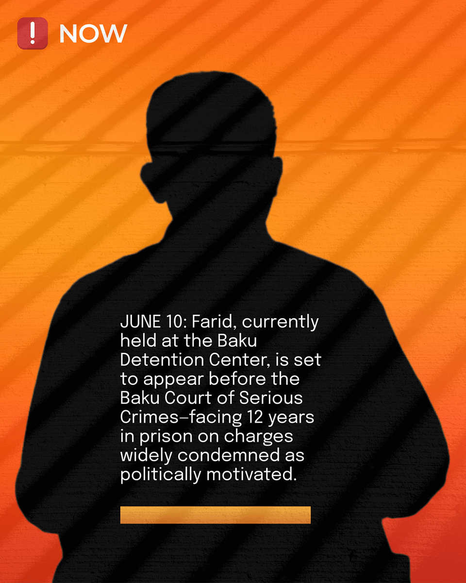 Press Freedom Center (@pfc_npc) on Twitter photo One year ago today, <a href="/RFERL/">Radio Free Europe/Radio Liberty</a> journalist Farid Mehralizada was wrongfully jailed in Azerbaijan.
Learn and share his story. #FreeFarid #JournalismIsNotACrime One year ago today, <a href="/RFERL/">Radio Free Europe/Radio Liberty</a> journalist Farid Mehralizada was wrongfully jailed in Azerbaijan.
Learn and share his story. #FreeFarid #JournalismIsNotACrime