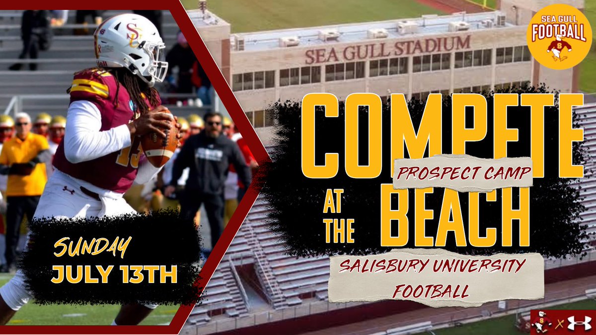 ⏳ 45 Days Out!
Salisbury Football Prospect Camp kicks off Sunday, July 13, 2025!

🏖️ Compete at the Beach
💪 Showcase your skills
📍 Salisbury University

🎟️ Register now: vivenu.com/event/salisbur…

#GoGulls #GoldPride