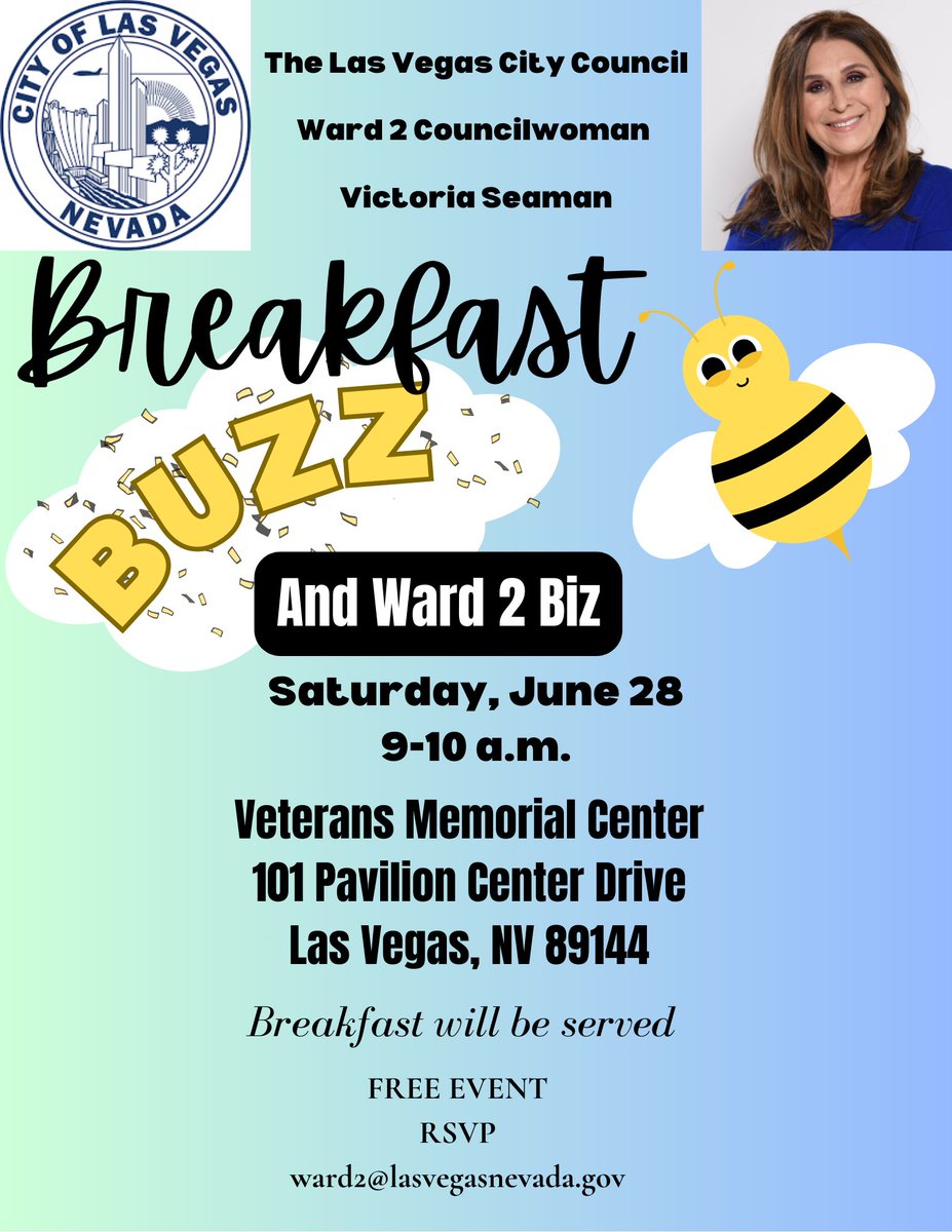 Councilwoman Victoria Seaman (@victoriadseaman) on Twitter photo Get ready for upcoming events you won't want to miss! Please mark your calendars and join us!
#lvcouncil #lvccward2 #UpcomingEvents #SaveTheDate #JoinUs #breakfastbuzz
#veteransmemorialcommunitycenter #CommunityEvents #CommunityGathering <a href="/CityOfLasVegas/">City of Las Vegas</a> Get ready for upcoming events you won't want to miss! Please mark your calendars and join us!
#lvcouncil #lvccward2 #UpcomingEvents #SaveTheDate #JoinUs #breakfastbuzz
#veteransmemorialcommunitycenter #CommunityEvents #CommunityGathering <a href="/CityOfLasVegas/">City of Las Vegas</a>