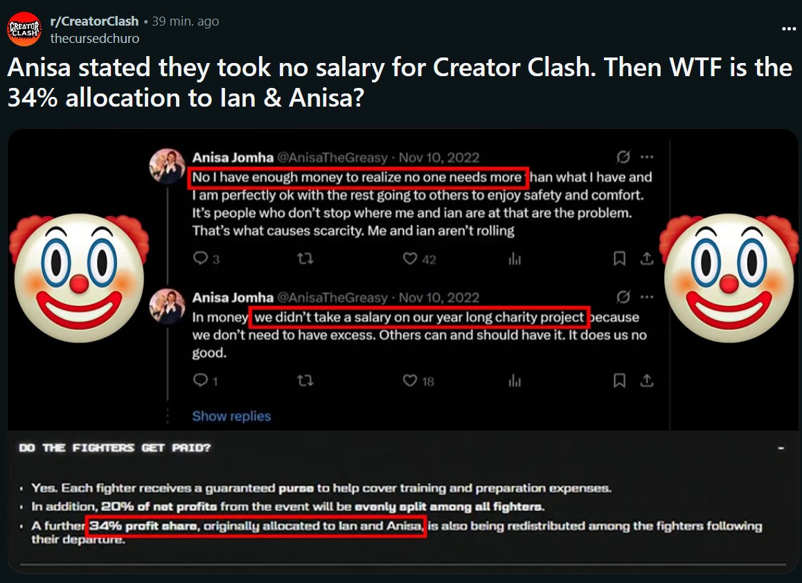 The most charitable take (and the way I interpreted it) was that Ian took a fighter pay in CC1, intended to in CC2 and they created a safety net for themselves in CC3 (the absurd 34%). I don't think Anisa is lying here &amp; I don't think they ever took the 34%. (b/c they didn't have