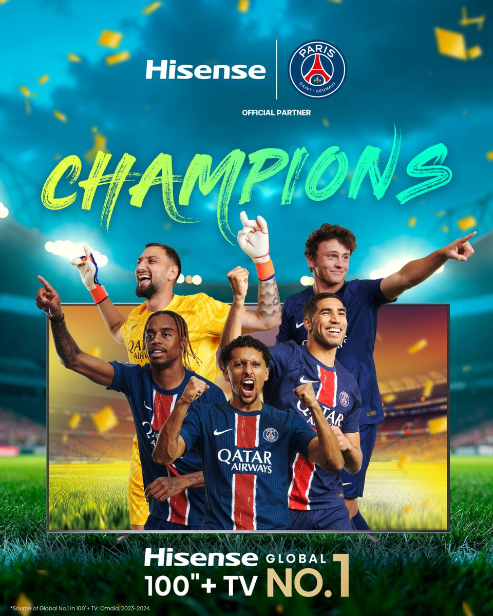 🏆 Champions on the field, champions in your living room!
Celebrate every victory with the Hisense 100"+ TV — the global No.1 choice for epic game days! 🌟⚽️ #Hisense #PSG #Champions #GameDayReady