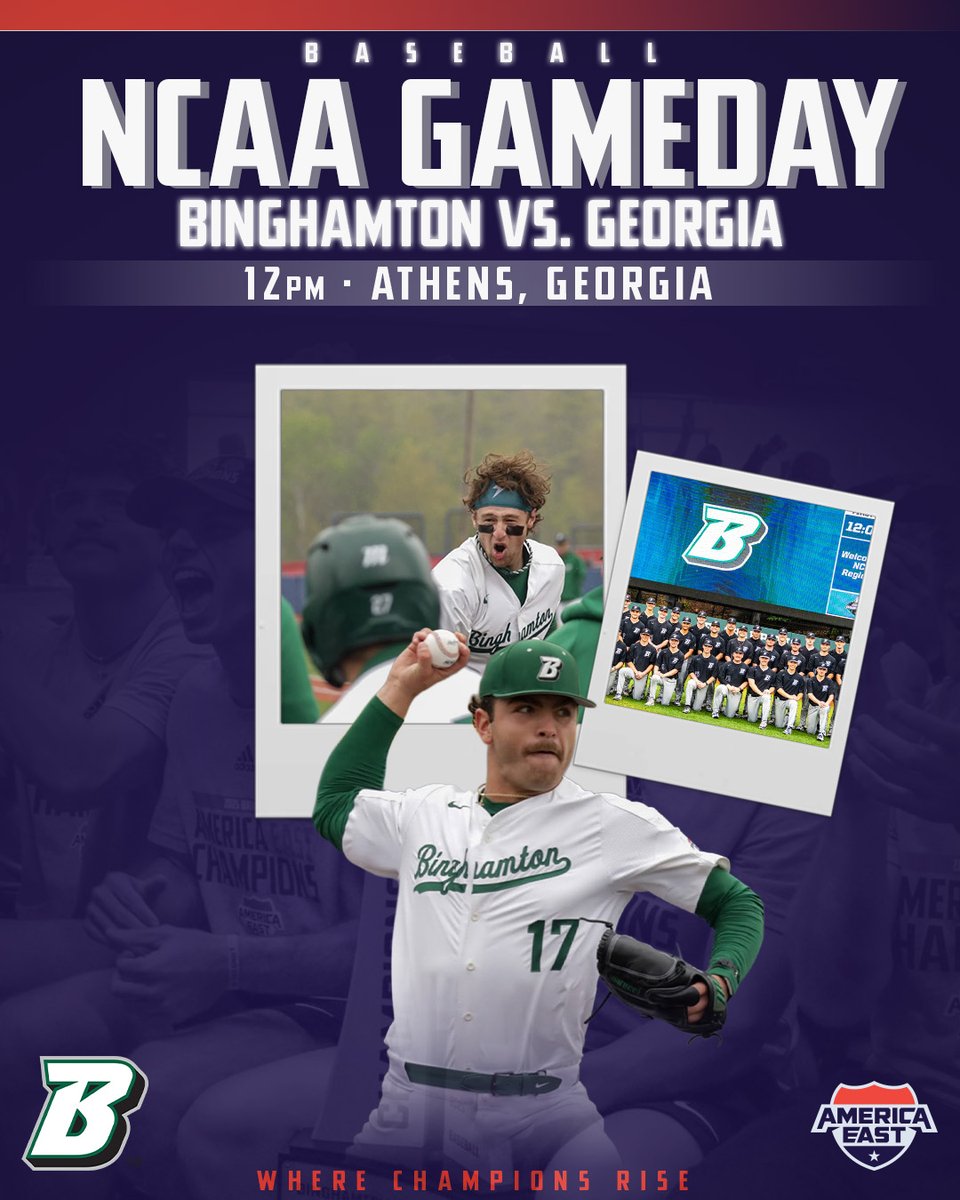NCAA Gameday
<a href="/BinghamtonBASE/">Binghamton Baseball</a> 🆚 Georgia 
📍Athens, Georgia
⏰12:00 pm 
📺ESPN+    

#AEBASE
