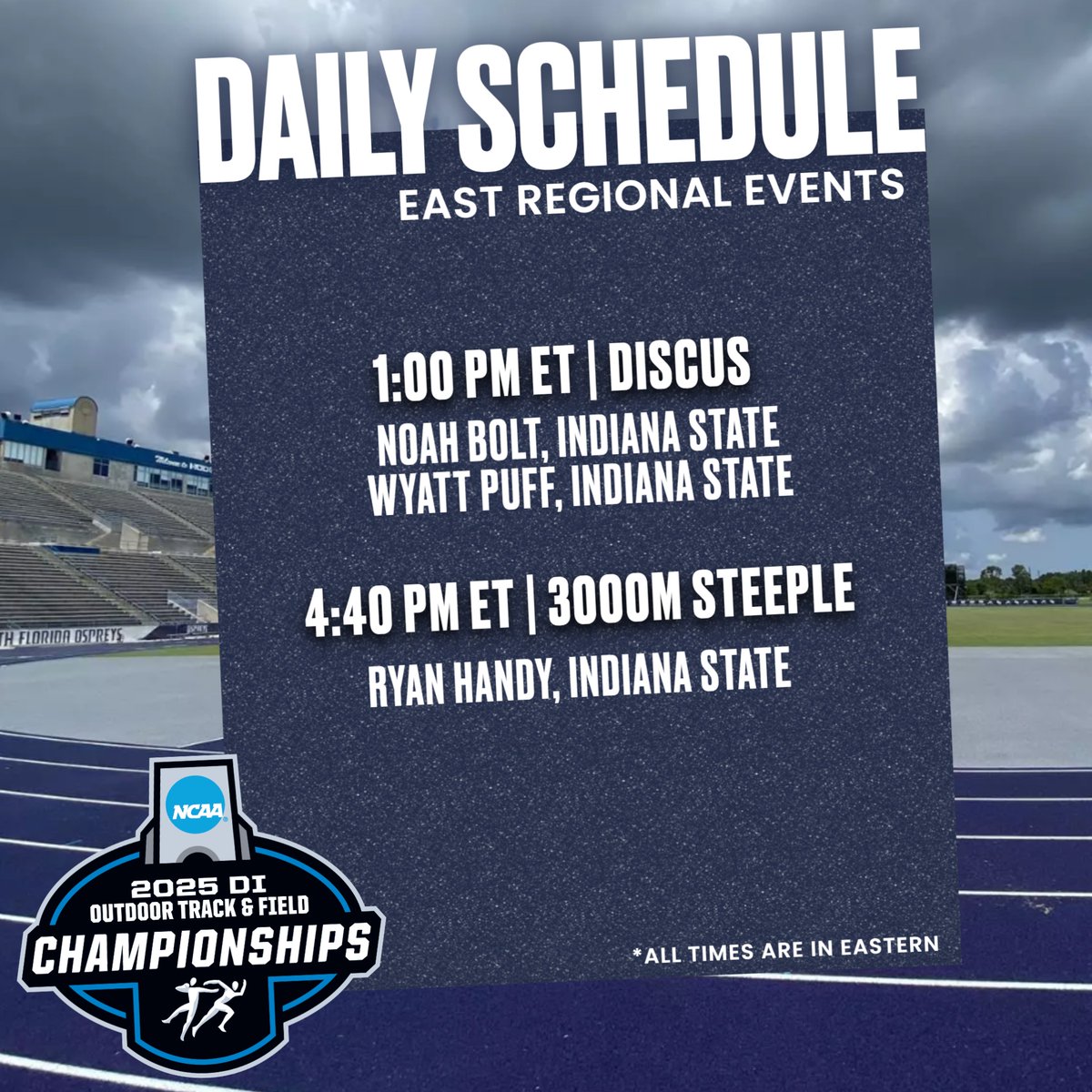 MVCsports's tweet photo. EAST REGIONAL SCHEDULE‼️
Follow along as Valley student-athletes compete to punch their ticket to Hayward Field‼️
🖥️https://t.co/YamRyc7jdg
📊https://t.co/RFEfRi0nU0
#MVCTF x #NCAATF https://t.co/uKnS7vQSAM