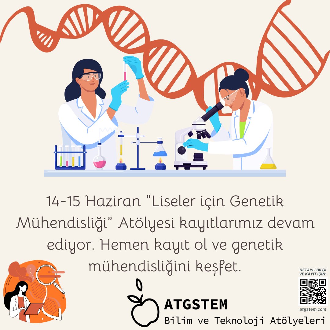 🧬 Lise öğrencileri için genetik mühendisliği atölyesi! 🔬

Genetik mühendisliğinin kalbine yolculuk etmeye hazır mısın?
14-15 Haziran tarihlerinde düzenlenecek “Liseler için Genetik Mühendisliği Atölyesi” ile laboratuvar deneyimi kazan, DNA'yı keşfet ve genetik mühendisliğinin