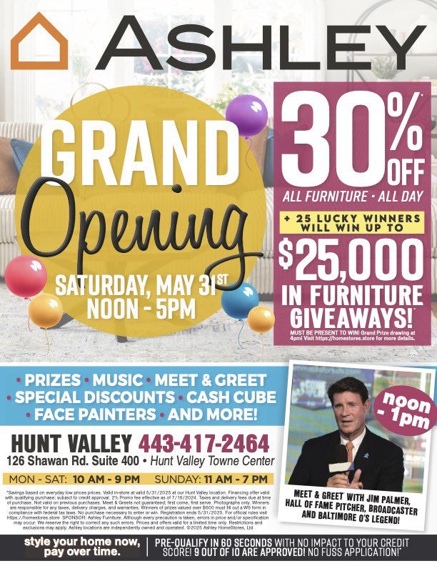 About Saturday…come out for a photo, or an autograph at this new, beautiful Ashley showroom in Hunt Valley. See you then!