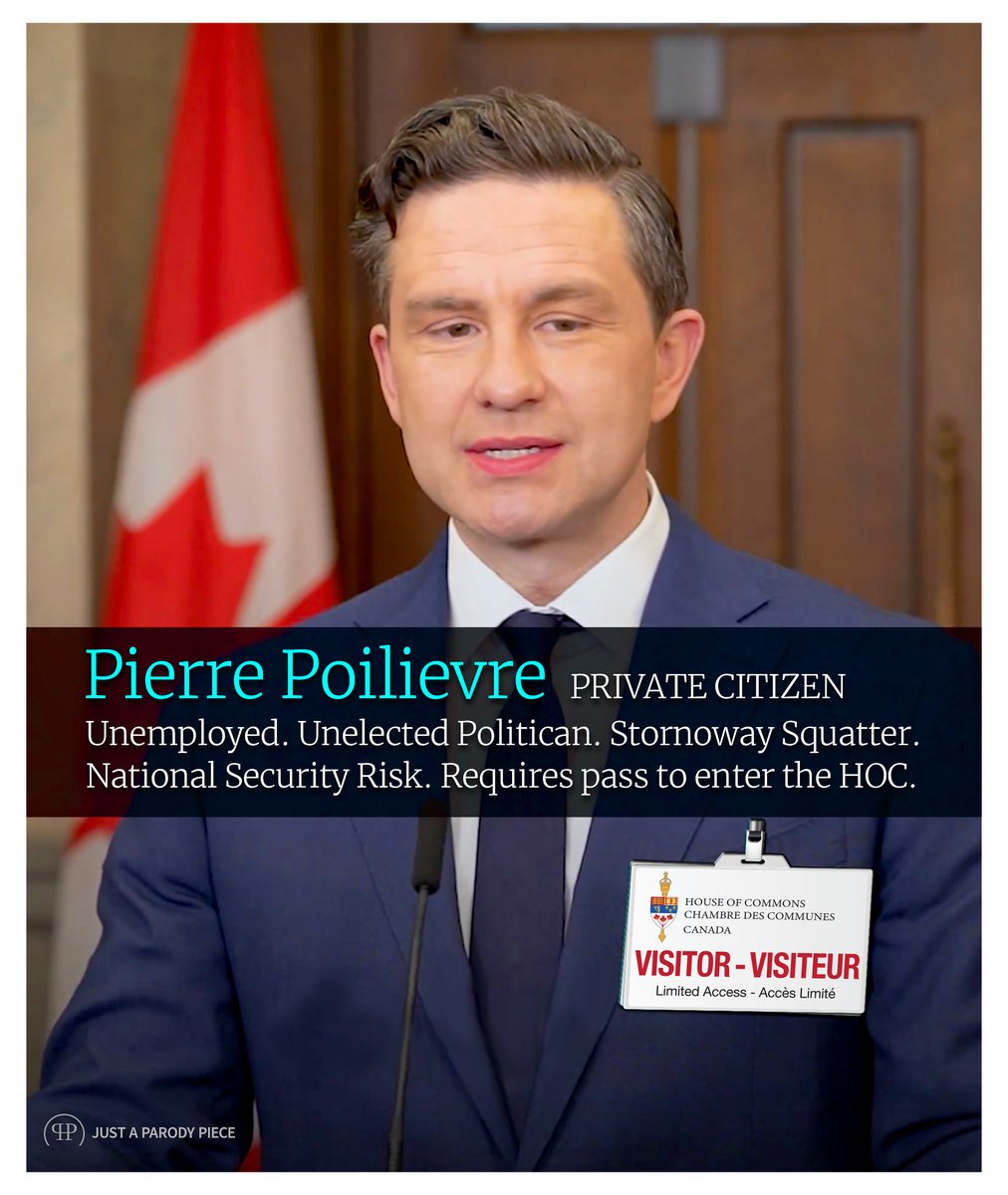 BREAKING: Friday, May 30, 2025
Unemployed man who is squatting in a Ottawa mansion, was spotted again this morning in the halls of the HOC making a speech to nobody. 

#PierrePoilievreIsALoser
#StornowaySquatter