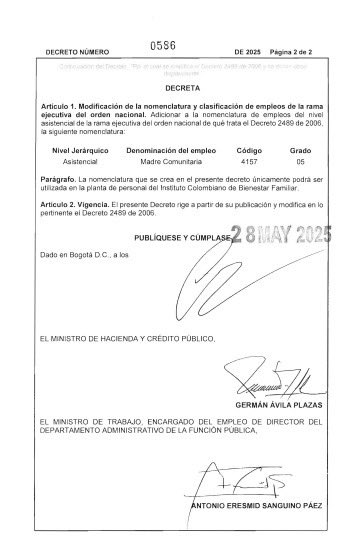 AlexLopezMaya's tweet photo. Después de 39 de años de creación del programa de Hogares Comunitarios de Bienestar Familiar, el Decreto 586 de 2025 ha hecho justicia con las madres comunitarias al formalizar su relación laboral con la Rama Ejecutiva del poder público.

Esta decisión que da cumplimiento al acuerdo de febrero 2023 entre SINTRACIHOBI y el ICBF y reglamenta el artículo 137 de la Ley 2294 de 2023, garantizará los derechos de más de 36.000 trabajadoras que desde 1986 han cumplido con las condiciones del contrato realidad establecido en el código sustantivo del trabajo y en el artículo 53 de la Constitución Política de Colombia. 

De igual forma, se cumple lo dispuesto por el Maestro Carlos Gaviria que, junto a los magistrados de la @cconstitucional José Gregorio Hernández y Alejandro Martínez Caballero, establecieron en su salvamento de voto de la sentencia SU224 de 1998, que las madres comunitarias eran trabajadoras del ICBF sometidas a una discriminación al no contar para ese entonces ni siquiera con un salario digno. 

Felicito al sindicato de Madres Comunitarias SINTRACIHOBI por luchar durante más de 3 décadas por esta reivindicación y por demostrar al país que, a través de la manifestación pública y pacífica establecida en el artículo 37 de la Constitución Política de Colombia, es posible exigir el cumplimiento de derechos fundamentales.

Conocí de sus causas, de sus sufrimientos y de sus dolores; por ello, celebro este gran triunfo de la lucha de las mujeres de Colombia por sus derechos.

¡Mil felicitaciones Madres comunitarias!