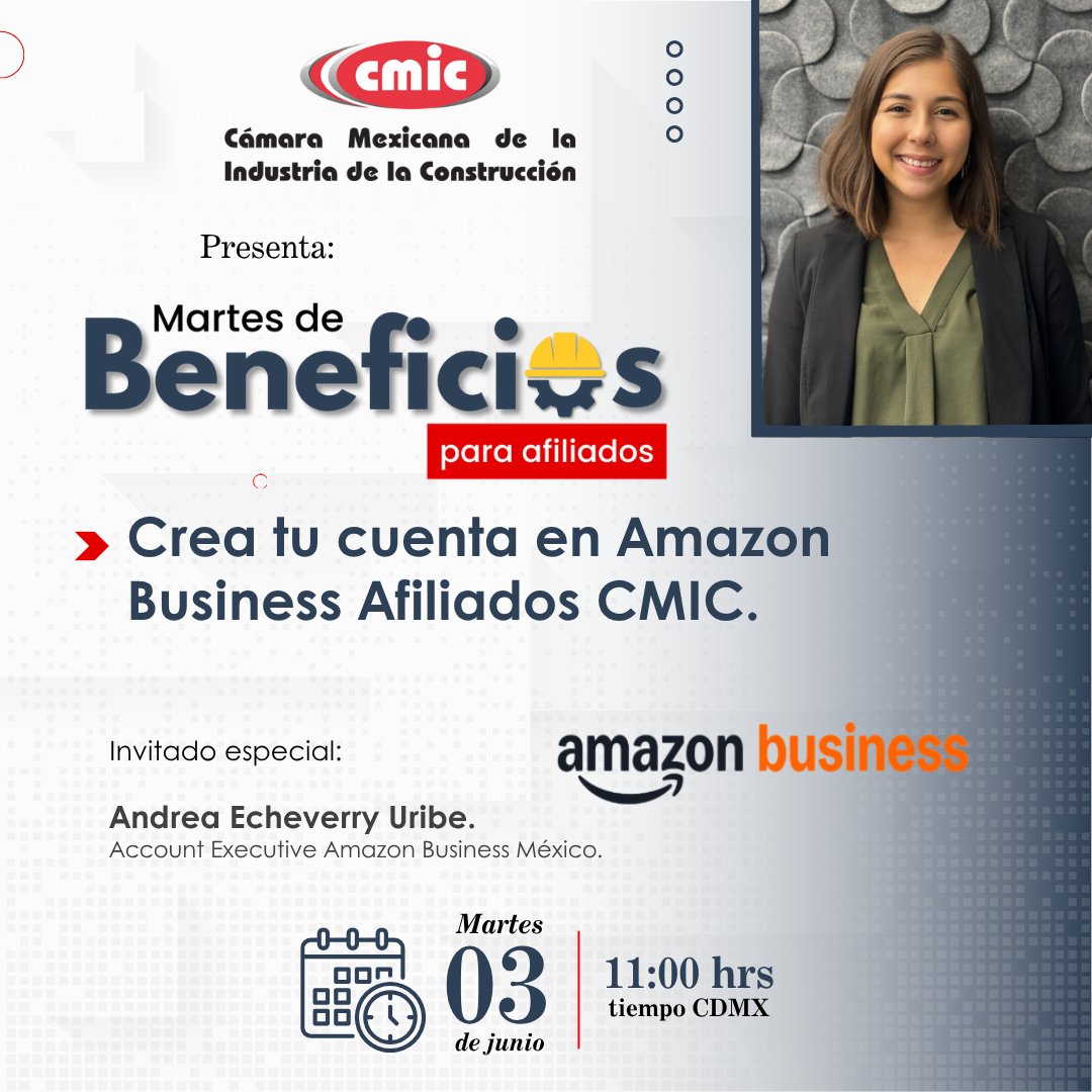 cmic_alianzas's tweet image. ¿Ya tienes tu cuenta en Amazon Business Afiliados CMIC?
Este 3 de junio aprende a transformar tus compras empresariales:
🔹 Crear tu cuenta
🔹 Beneficios exclusivos
🔹 Tips para digitalizar
🗓 11:00 h CDMX | ZOOM
🎙 Andrea Echeverry
👉 cmic.org.mx/cmic/eventos/n…
#AmazonBusiness