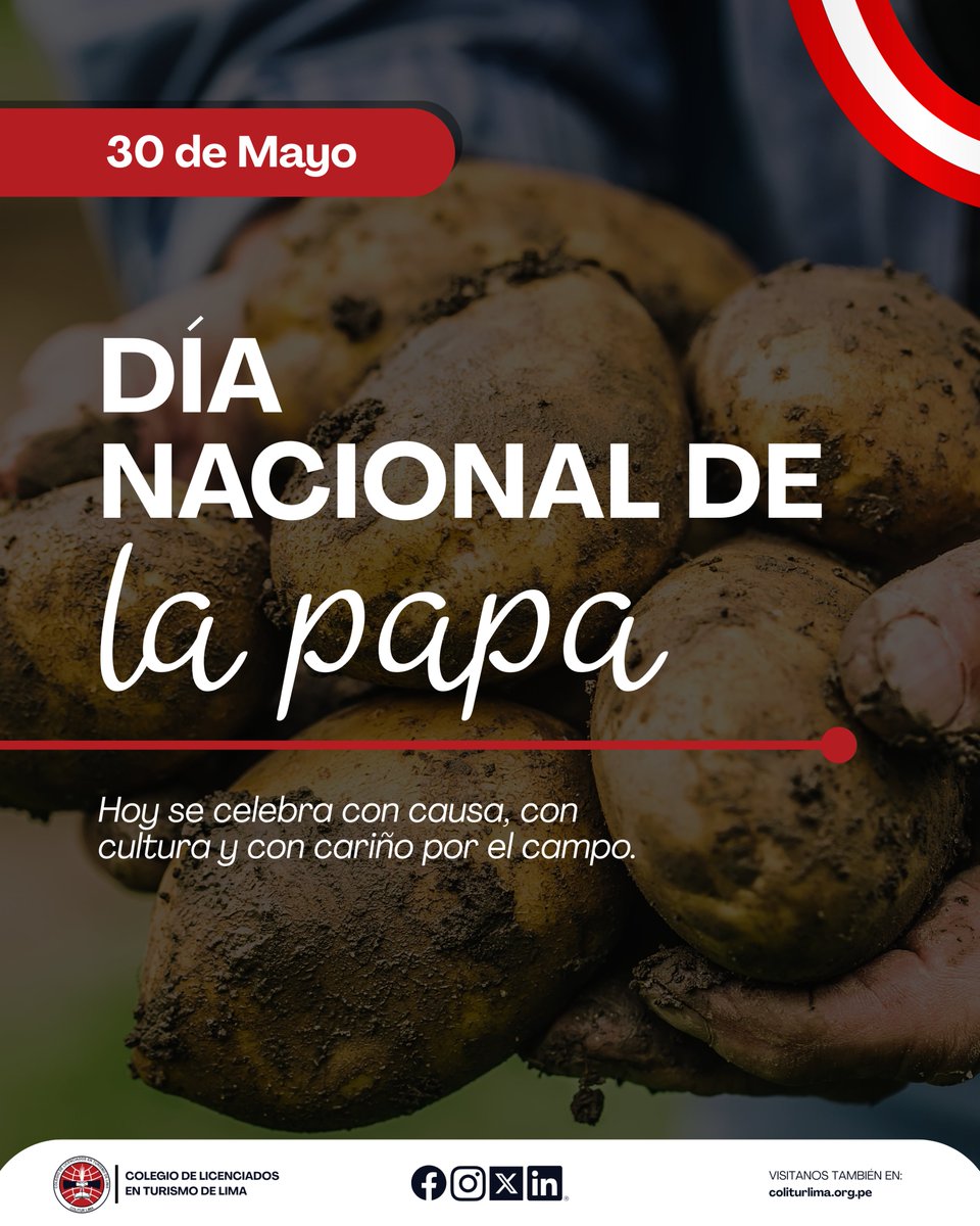 ColiturLima's tweet photo. 30 de mayo – Día Internacional de la Papa 🥔🌎

En esta fecha tan significativa, rendimos homenaje a uno de los mayores emblemas del Perú 🇵🇪: la papa, un producto milenario que constituye la base de nuestra identidad cultural.
#ColiturLima #DíaDeLaPapa #CulturaAndina 🥔🌄🇵🇪 https://t.co/HmX60WGSn5