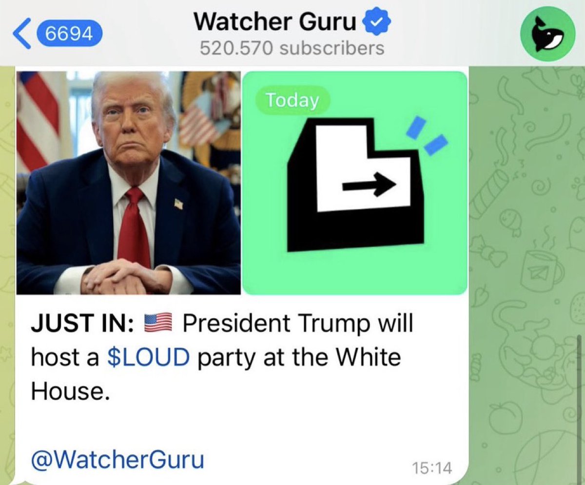 BREAKING: President Trump reportedly planning to host an official $LOUD celebration at the White House 🇺🇸📢

Sources say yapping may be mandatory on entry.

<a href="/WatcherGuru/">Watcher.Guru</a>