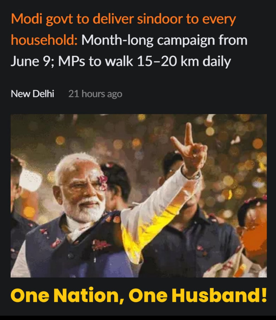 RaniPadmaK's tweet image. After receiving over whelming response from Hindu Married women.....Modi ji decided to cancel Sindoor Campaign and called it was Fake narrative.

#SurenderModi ??
