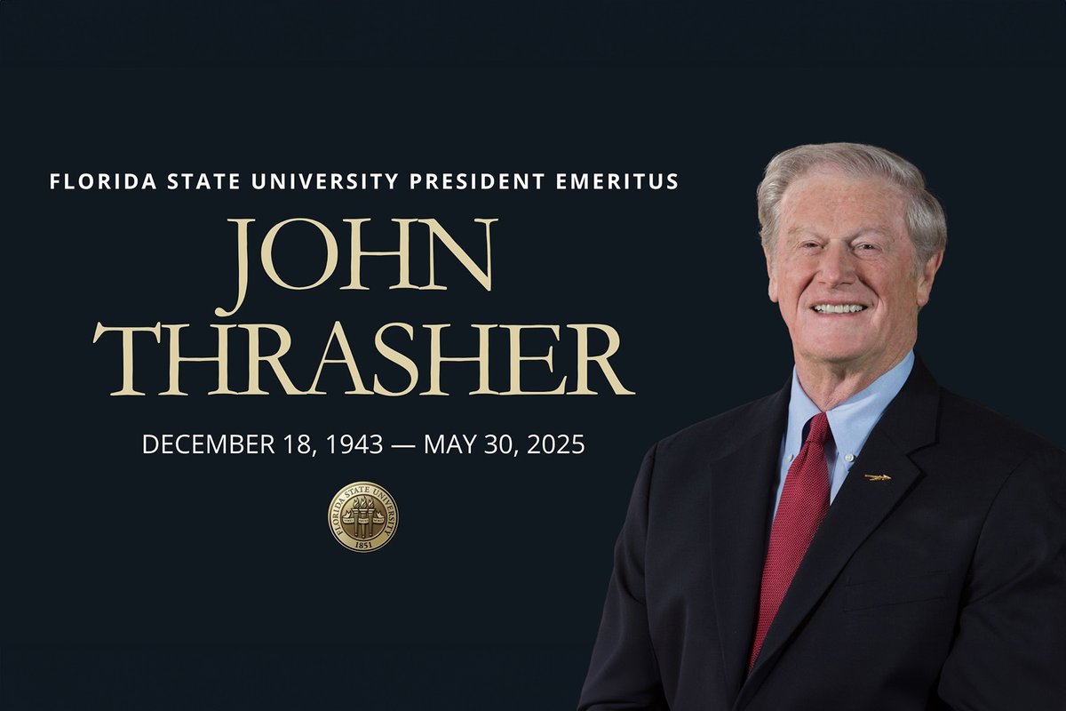 John Thrasher, who led his beloved alma mater to new heights as Florida State University’s 15th president after a distinguished career in law and public service, will be remembered for his steady leadership, servant’s heart, and abiding faith.

Thrasher, 81, died Friday, May 30.