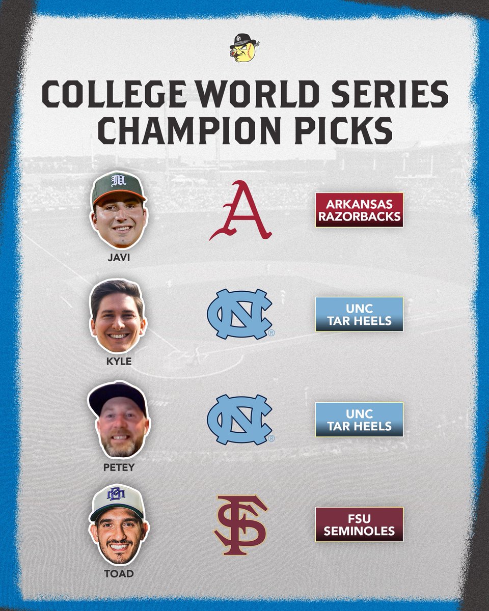 BullpenMafia's tweet photo. Our picks to win the College World Series 
#RoadToOmaha https://t.co/6kWCuvOW6k