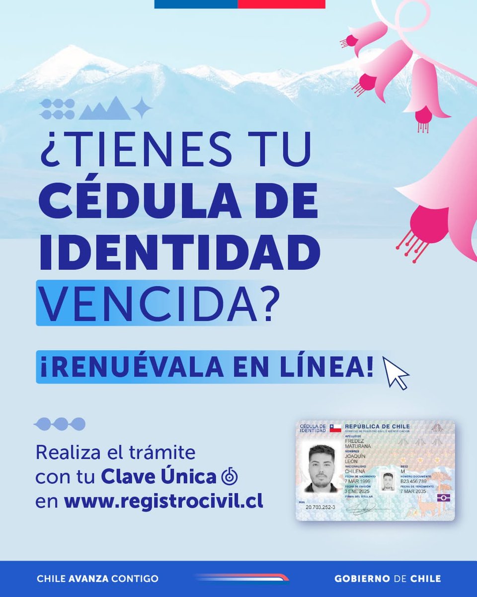 😮 ¿Se te venció la cédula y no te diste cuenta?

¡Renuévala a través del sitio web del @RegistroCivil solo con tu ClaveÚnica!

✅El nuevo documento mantendrá tus datos anteriores.

🔗 Revisa más detalles en 👉 tinyurl.com/nwycmwrc