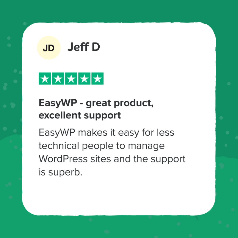 Namecheap's tweet photo. 🌟 Speedy. Secure. Smarter. That’s EasyWP.

We’re always happy to hear feedback like this from our users.

Powered by our cloud, EasyWP makes WordPress hosting faster, easier, and more secure. So you can focus on building your online project, not troubleshooting.

#EasyWP