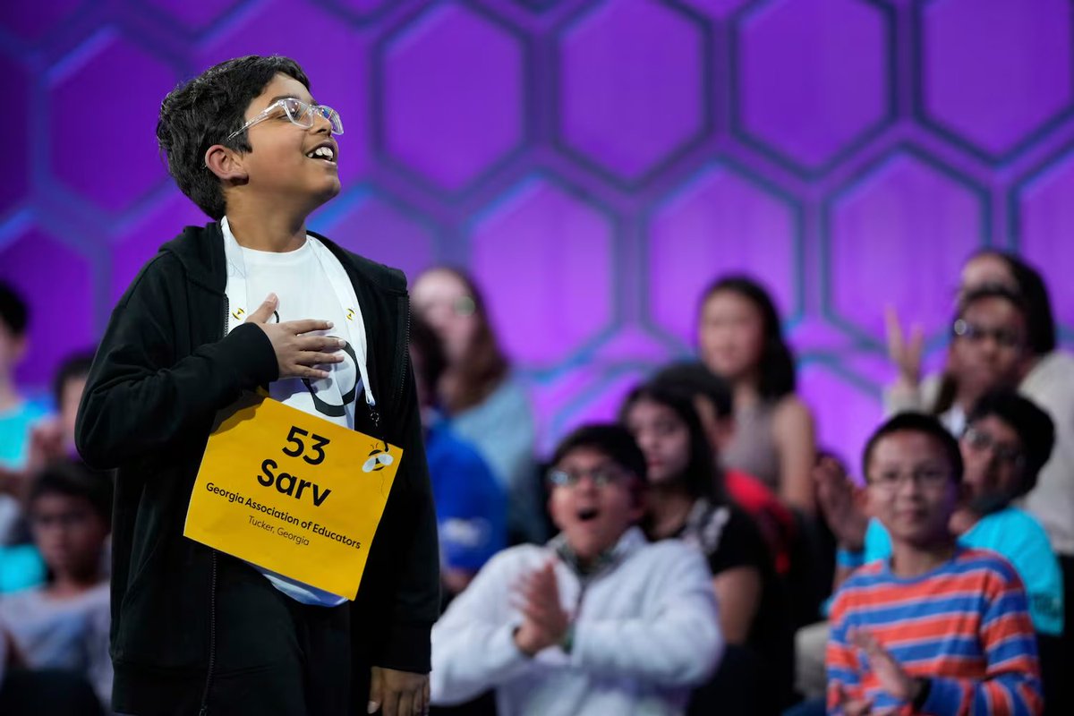 GAFollowers's tweet image. An 11-year-old from DeKalb County, Sarv Dharavane, finished third at the Scripps National Spelling Bee. The fifth-grader made it to the 19th round and walked away with $15,000—and a judge’s promise that he’d be back. 👏

📸- AP Photo/Julia Demaree Nikhinson