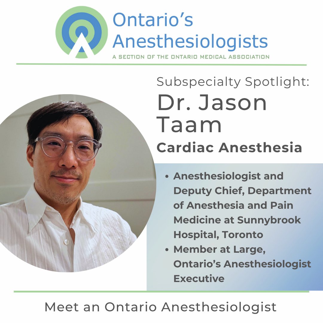 We have a new spin on our Member Spotlight series. In our latest post, we're spotlighting a specific anesthesia subspecialty as well as an Ontario anesthesiologist. Head to our Instagram page to meet Dr. Jason Taam &amp; learn about cardiac anesthesia: instagram.com/p/DKR3kcdN9Tx